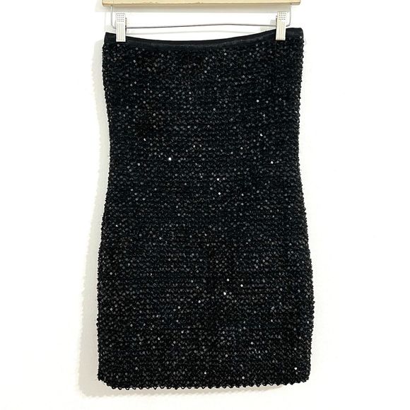 Beulah Style Sequin Mini Dress Size M / L Black Strapless Retro Y2k Glam Party - Picture 1 of 7